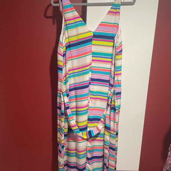 Alice & Trixie Multi Striped Midi Dress Tie Straps and Self Belt Size L (NWT) - Picture 5 of 6